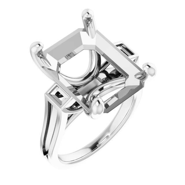 Baguette Accented Engagement Ring