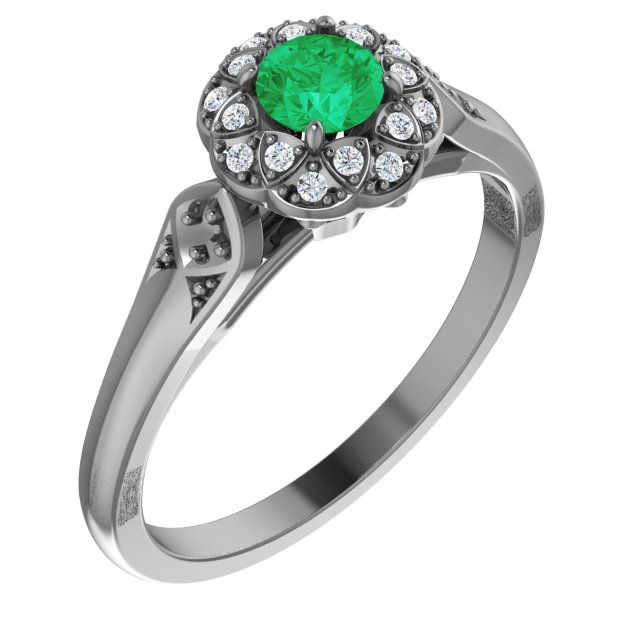14K White Emerald & 1/10 CTW Diamond Ring 