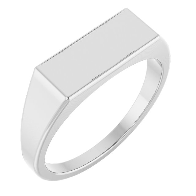14K White 15x7 mm Rectangle Signet Ring