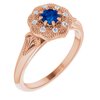 14K Rose Blue Sapphire and .06 CTW Diamond Ring Vintage Inspired Halo Style Ring Ref 11925762