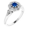 14K White Blue Sapphire and .06 CTW Diamond Ring Vintage Inspired Halo Style Ring Ref 11925760
