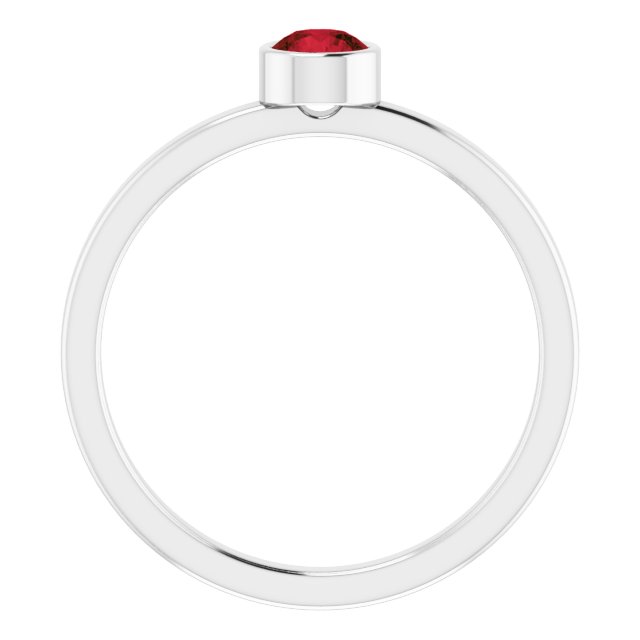 Rhodium-Plated Sterling Silver 4 mm Imitation Garnet  Ring