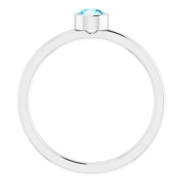 Rhodium-Plated Sterling Silver 4 mm Imitation Blue Zircon Ring