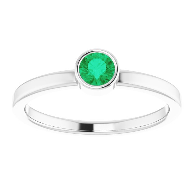 Rhodium-Plated Sterling Silver 4 mm Imitation Emerald Ring
