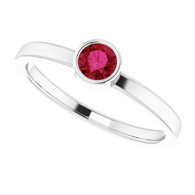 Rhodium-Plated Sterling Silver 4 mm Imitation Ruby Ring
