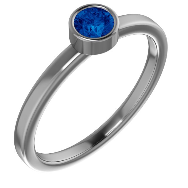 Rhodium-Plated Sterling Silver 4 mm Imitation Blue Sapphire Ring