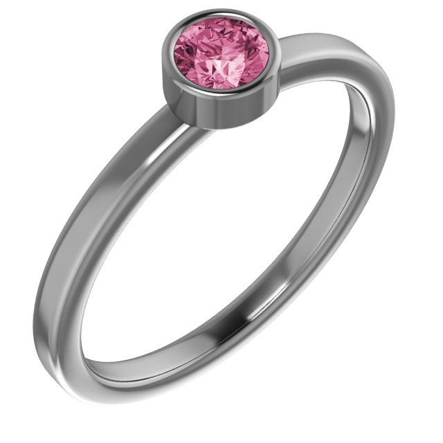 14K Yellow 4 mm Round Pink Tourmaline Ring