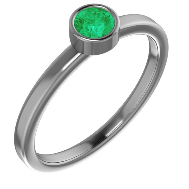 Rhodium-Plated Sterling Silver 4 mm Imitation Emerald Ring