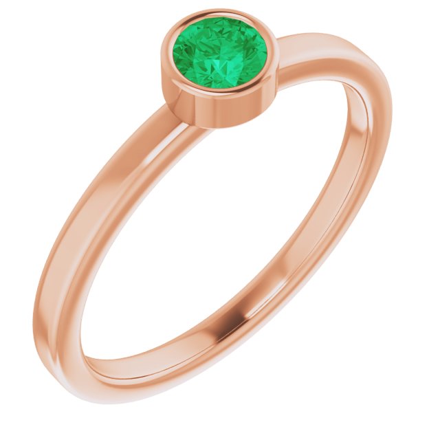 14K Rose 4 mm Lab-Grown Emerald Ring