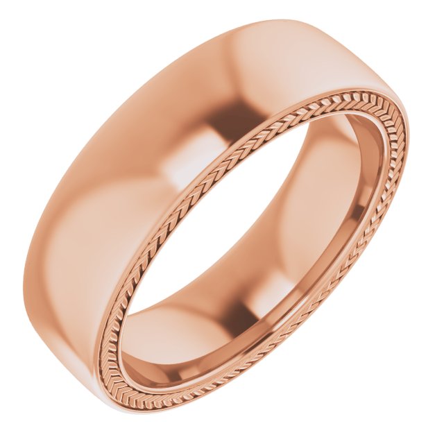 14K Rose 6 mm Wheat Pattern Band Size 8.5