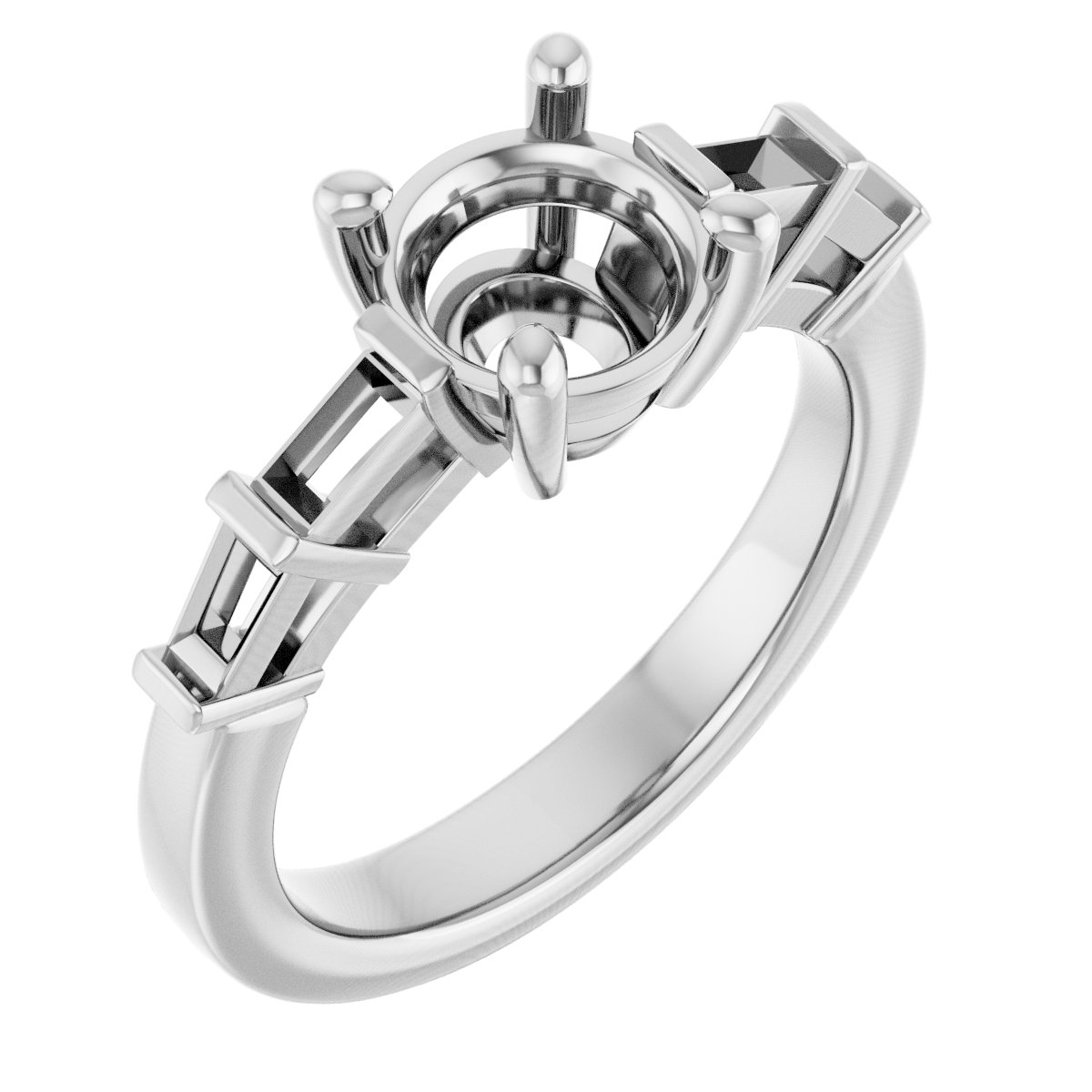 Baguette Accented Engagement Ring