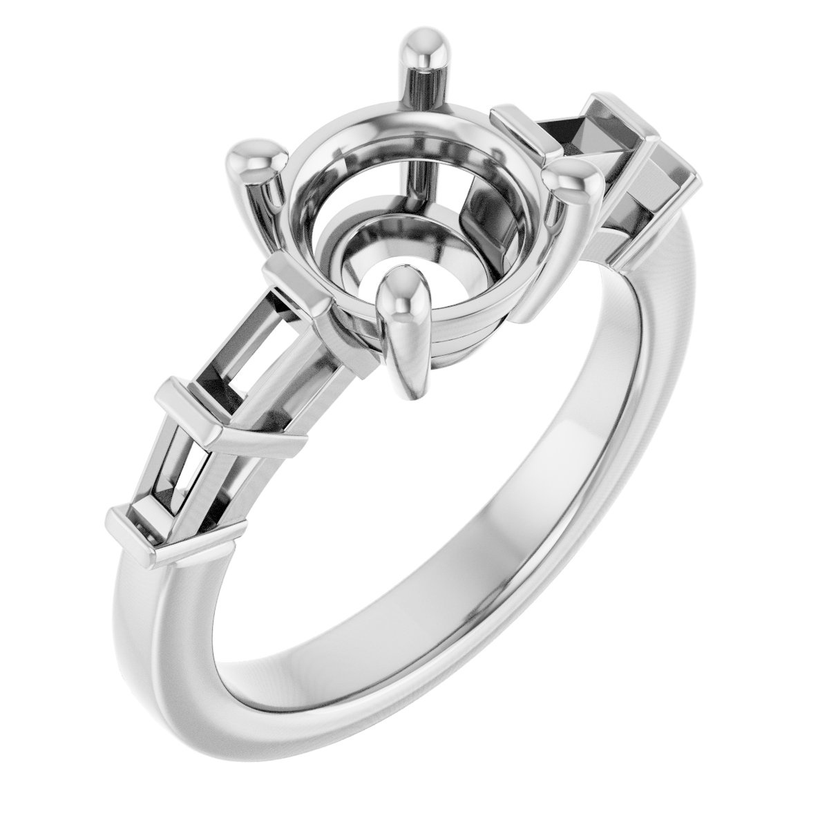 Baguette Accented Engagement Ring