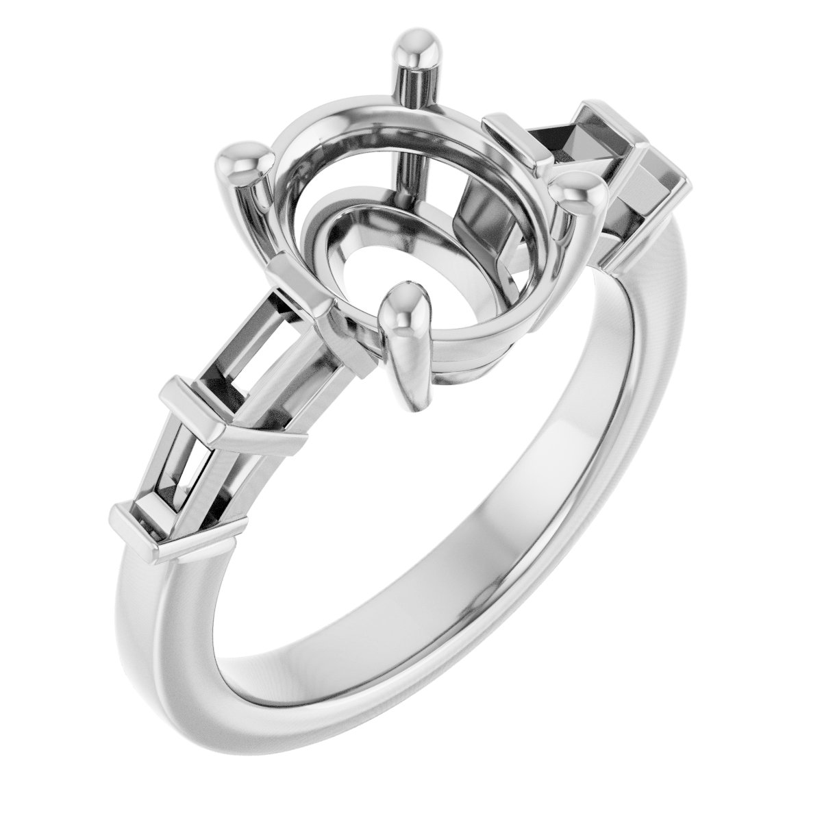 Baguette Accented Engagement Ring
