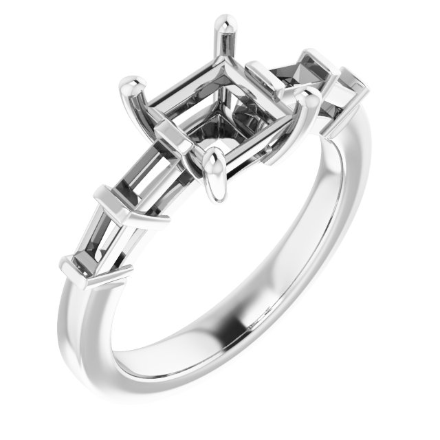 Baguette Accented Engagement Ring