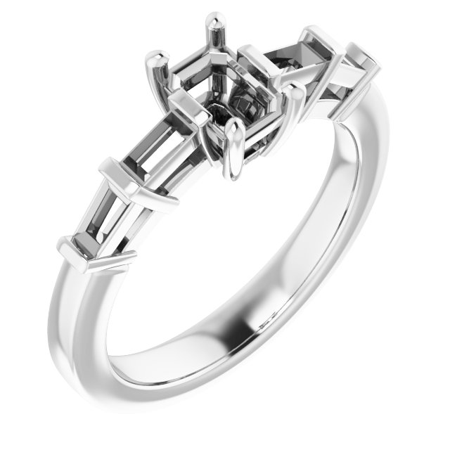 Baguette Accented Engagement Ring