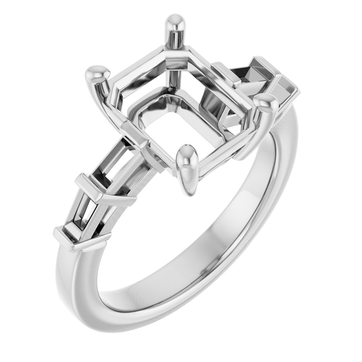 Baguette Accented Engagement Ring