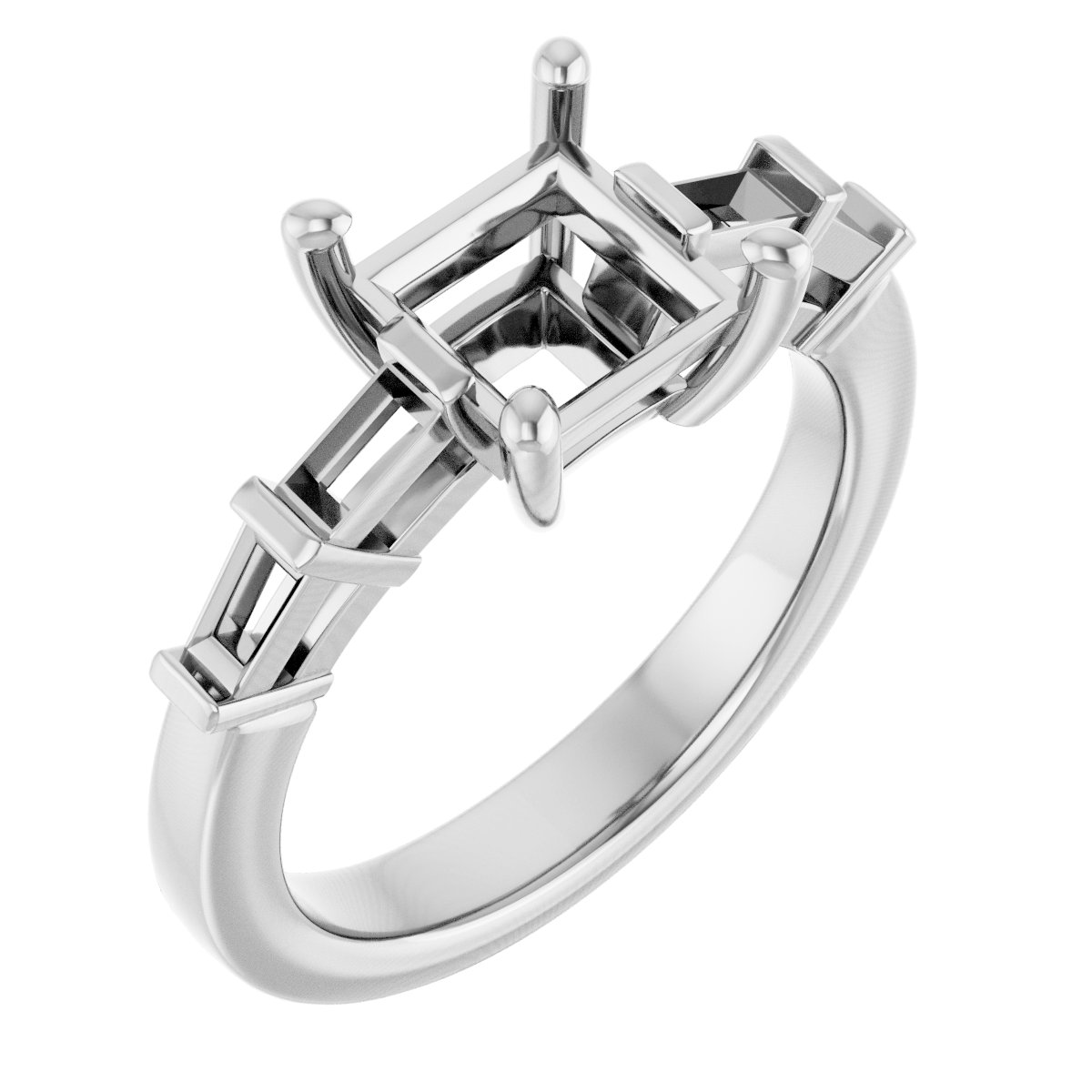 Baguette Accented Engagement Ring