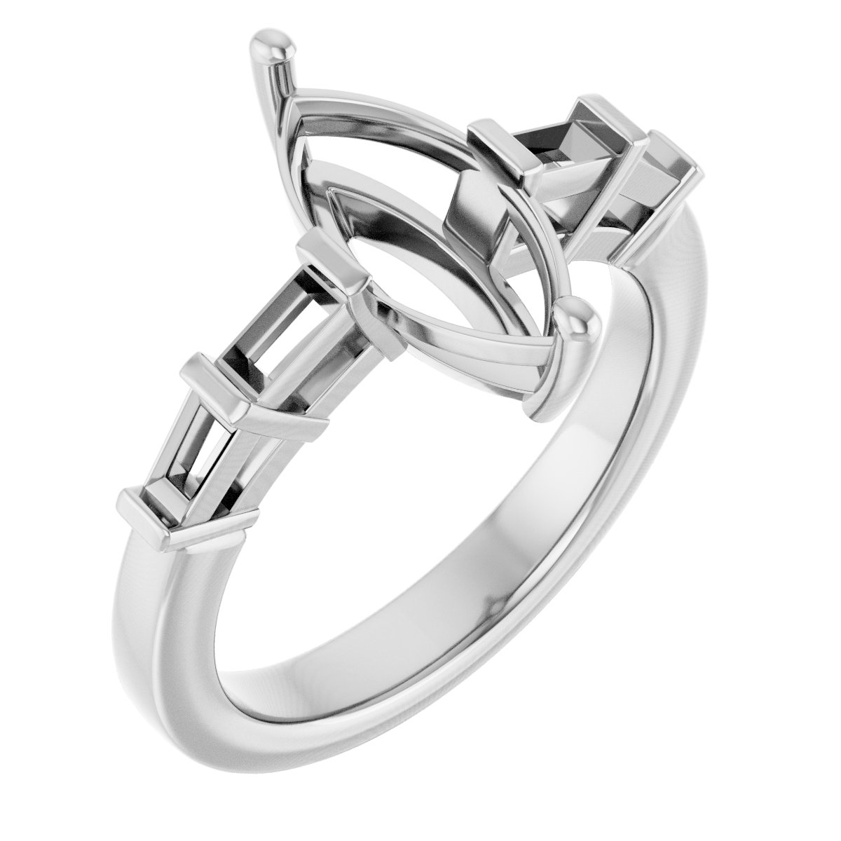 Baguette Accented Engagement Ring