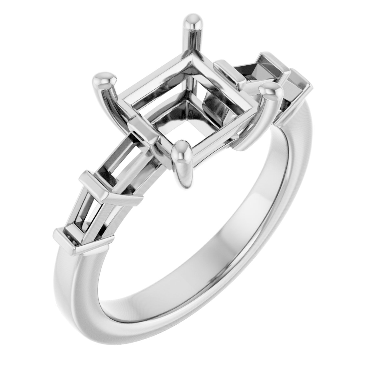 Baguette Accented Engagement Ring