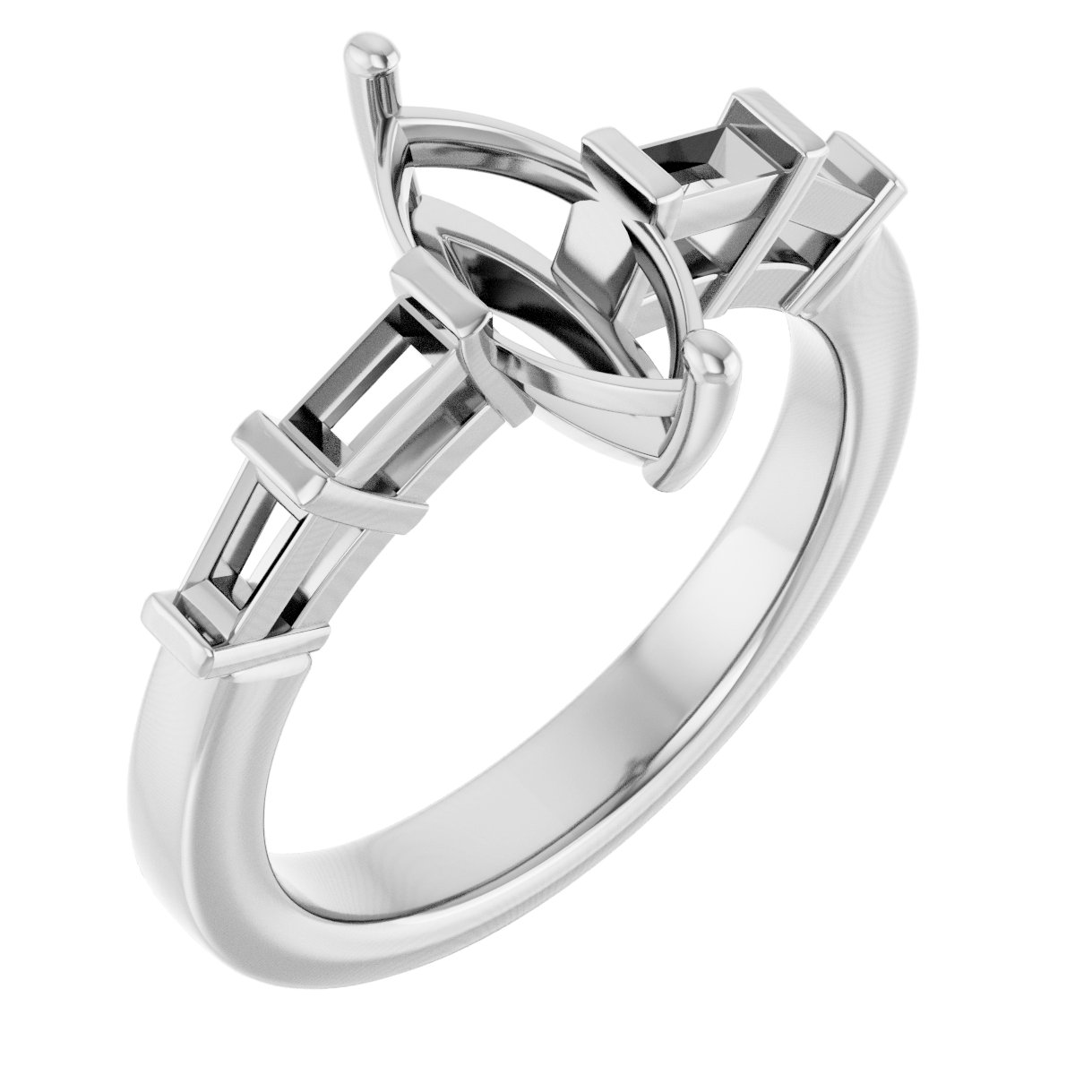 Baguette Accented Engagement Ring