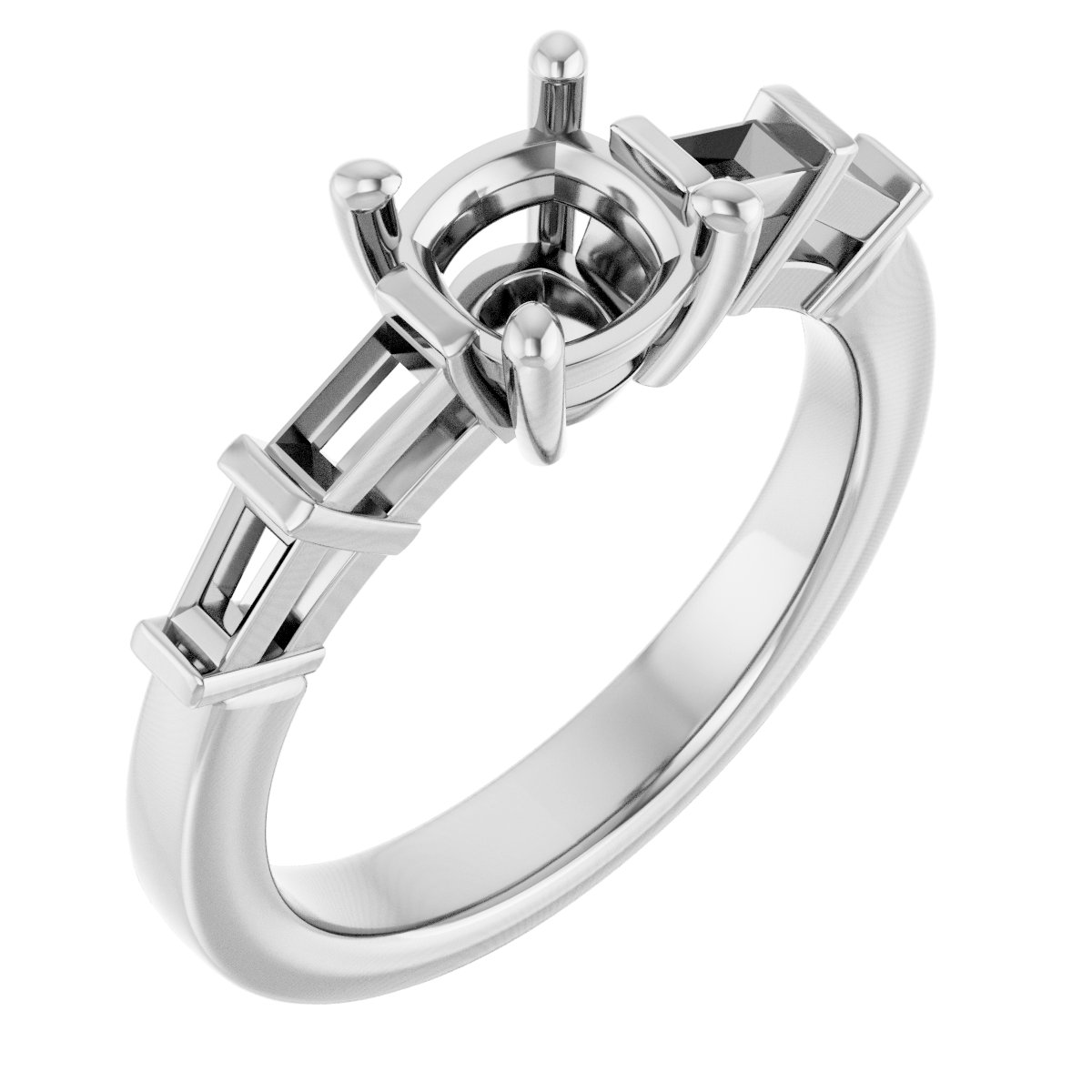 Baguette Accented Engagement Ring