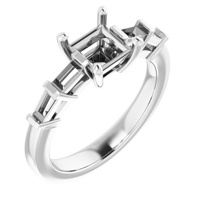 Baguette Accented Engagement Ring