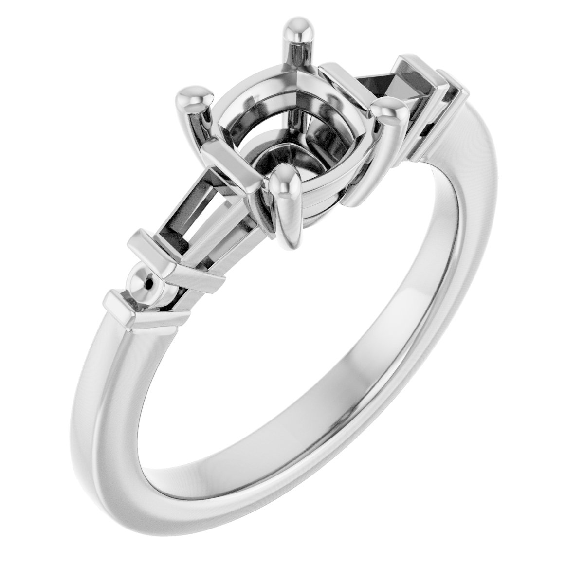 Baguette Accented Engagement Ring