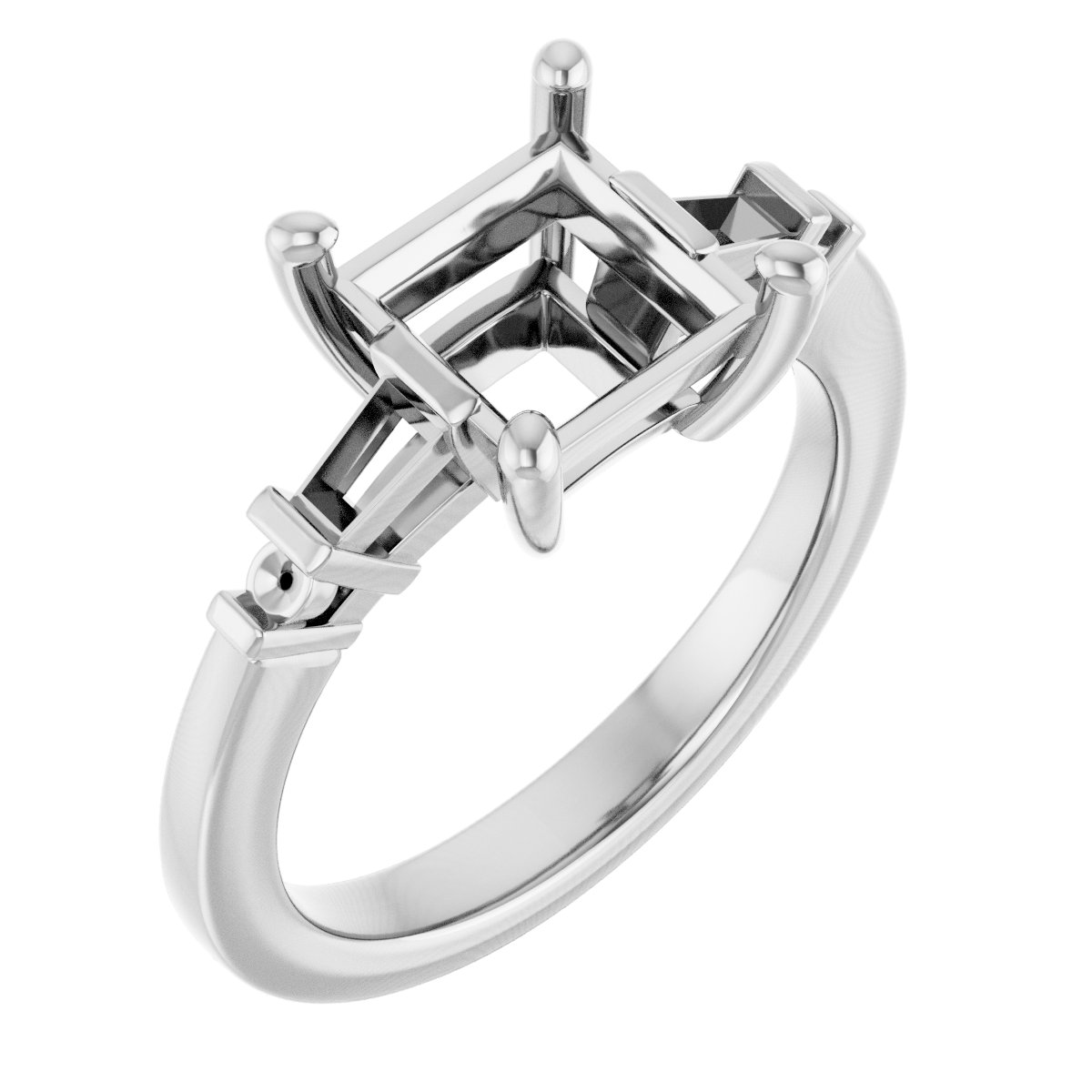 Baguette Accented Engagement Ring