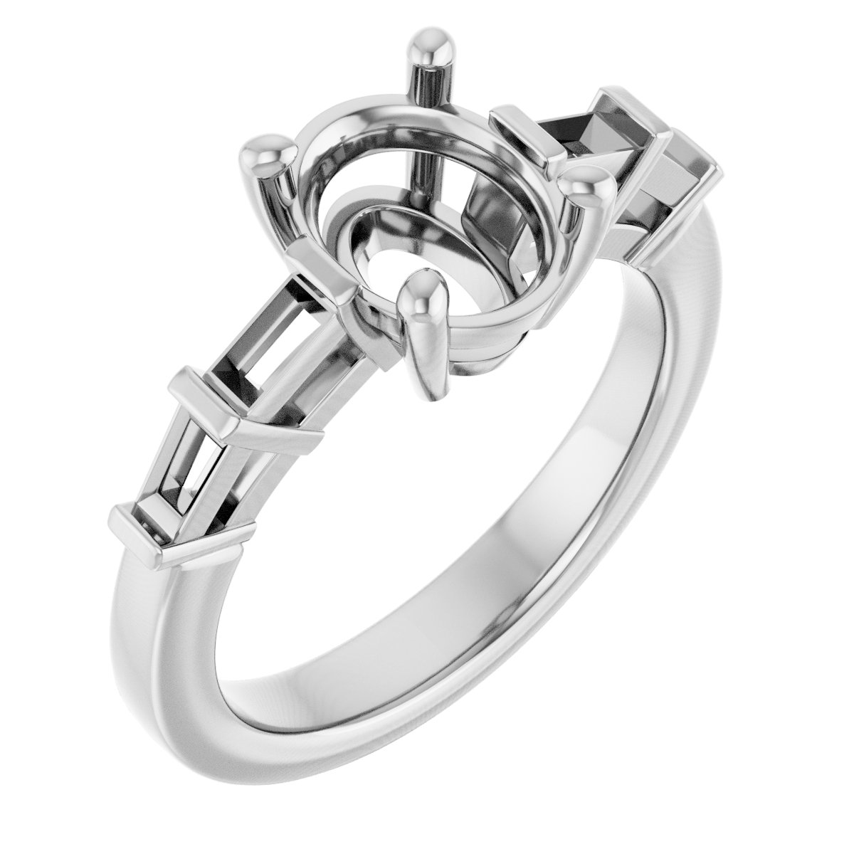 Baguette Accented Engagement Ring