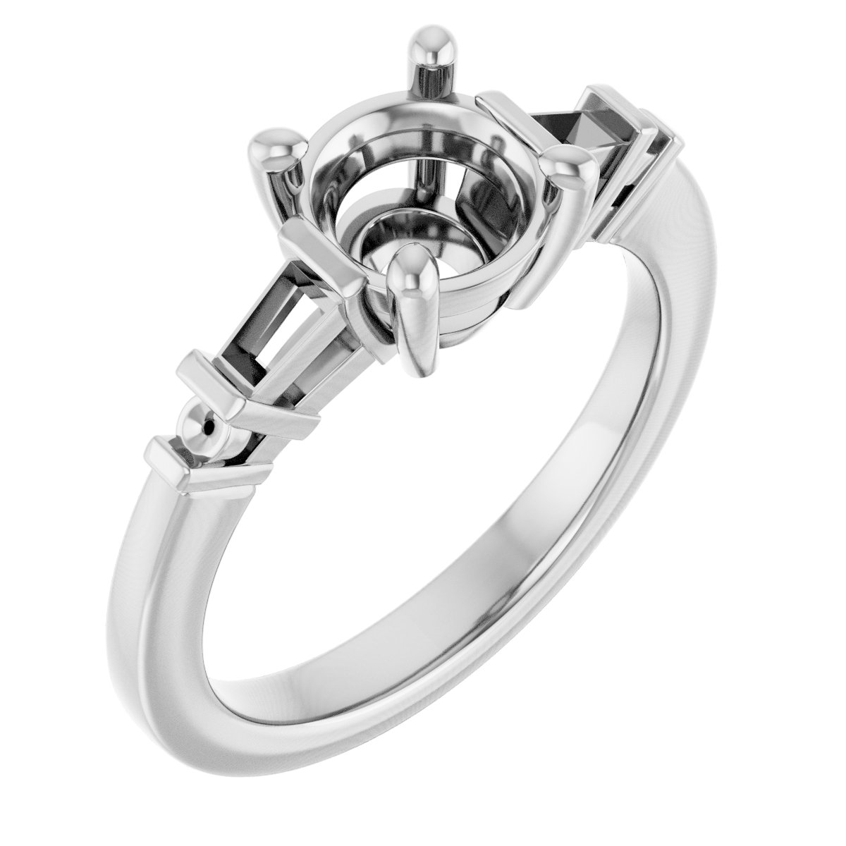 Baguette Accented Engagement Ring
