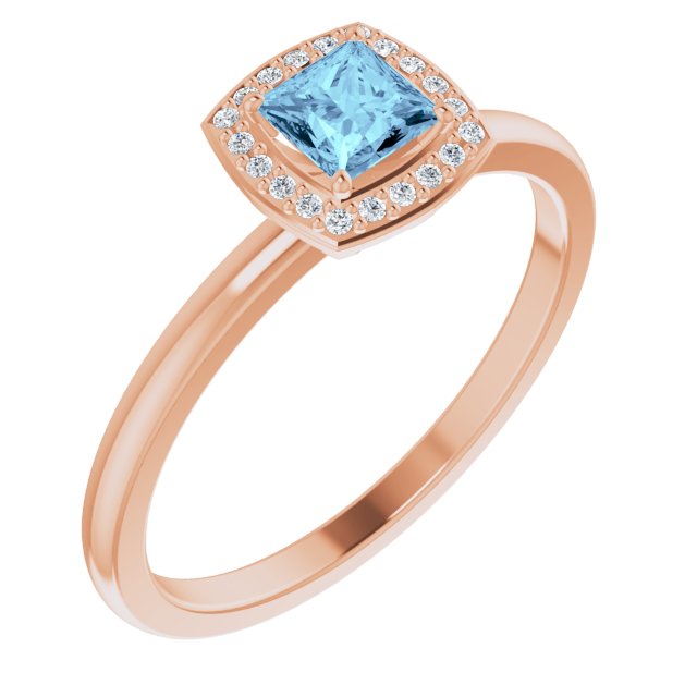 14K Rose Natural Aquamarine & .05 CTW Natural Diamond Ring