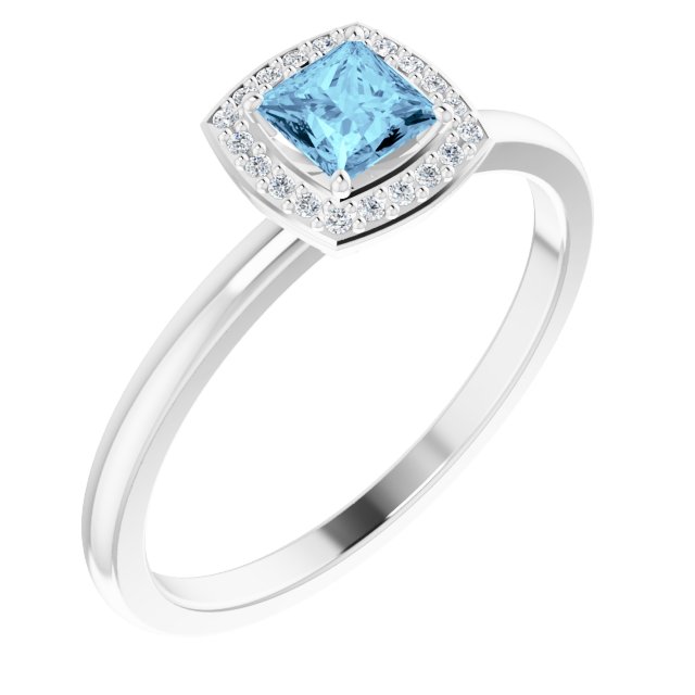 14K White Aquamarine & .05 CTW Diamond Ring 