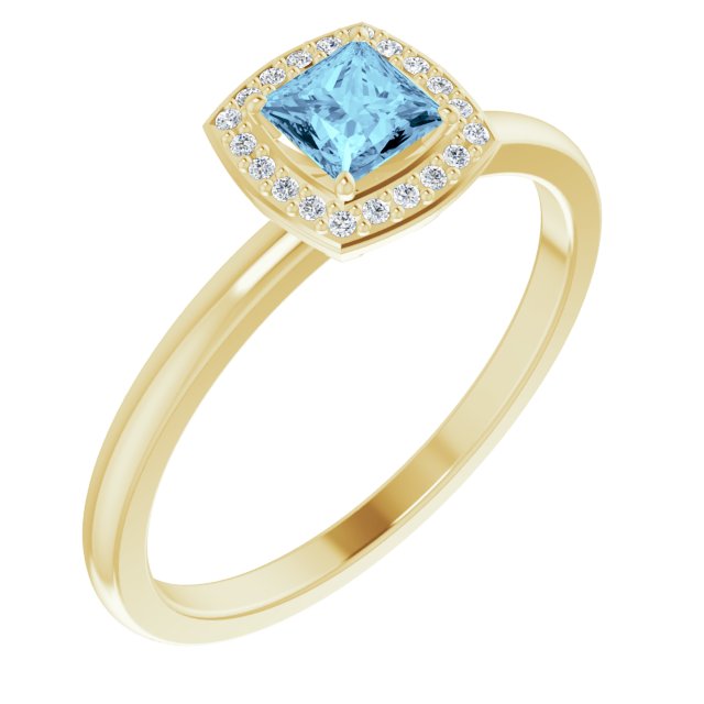 14K Yellow Natural Aquamarine & .05 CTW Natural Diamond Ring