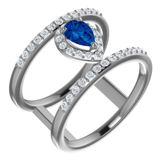 14K White Natural Blue Sapphire & 1/3 CTW Natural Diamond Ring