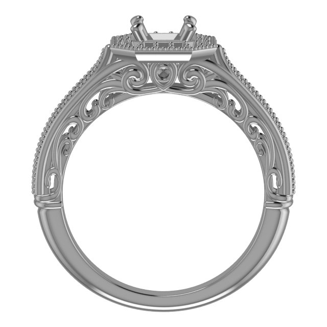 6x4 mm Emerald Vintage-Inspired Halo-Style Engagement Ring Mounting view 2
