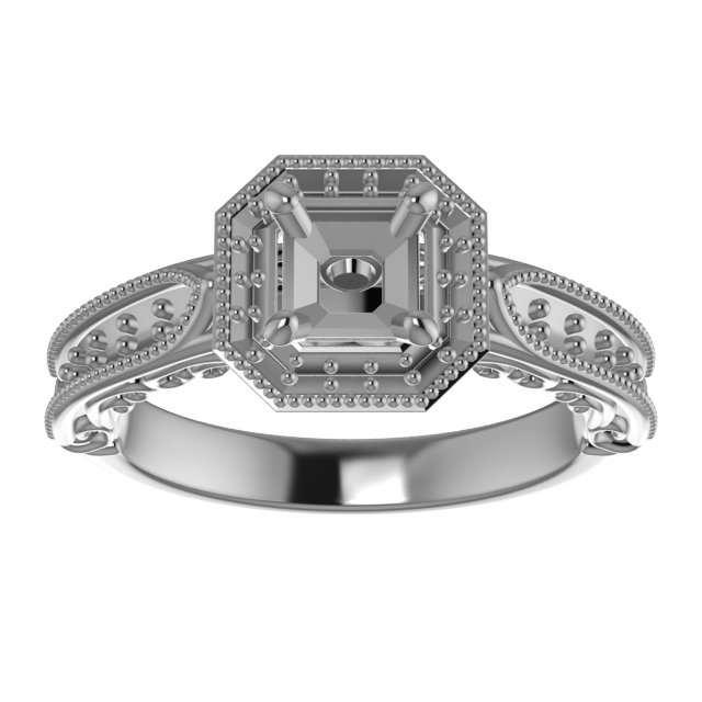 6x4 mm Emerald Vintage-Inspired Halo-Style Engagement Ring Mounting view 3