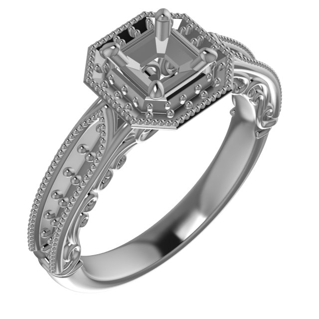 6x4 mm Emerald Vintage-Inspired Halo-Style Engagement Ring Mounting