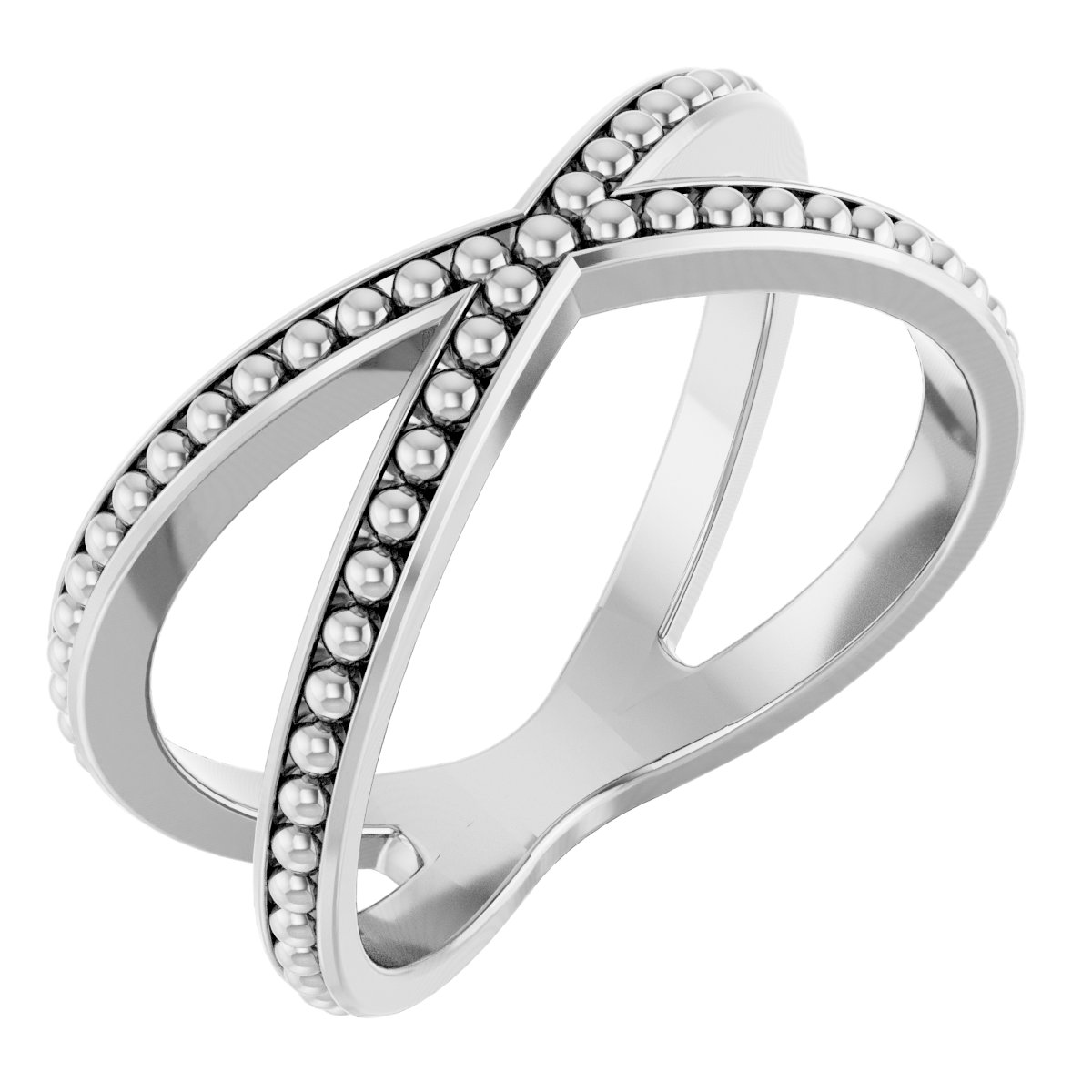 14K White Beaded Criss-Cross Ring
