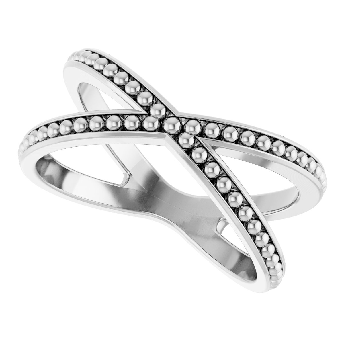 14K White Beaded Criss-Cross Ring
