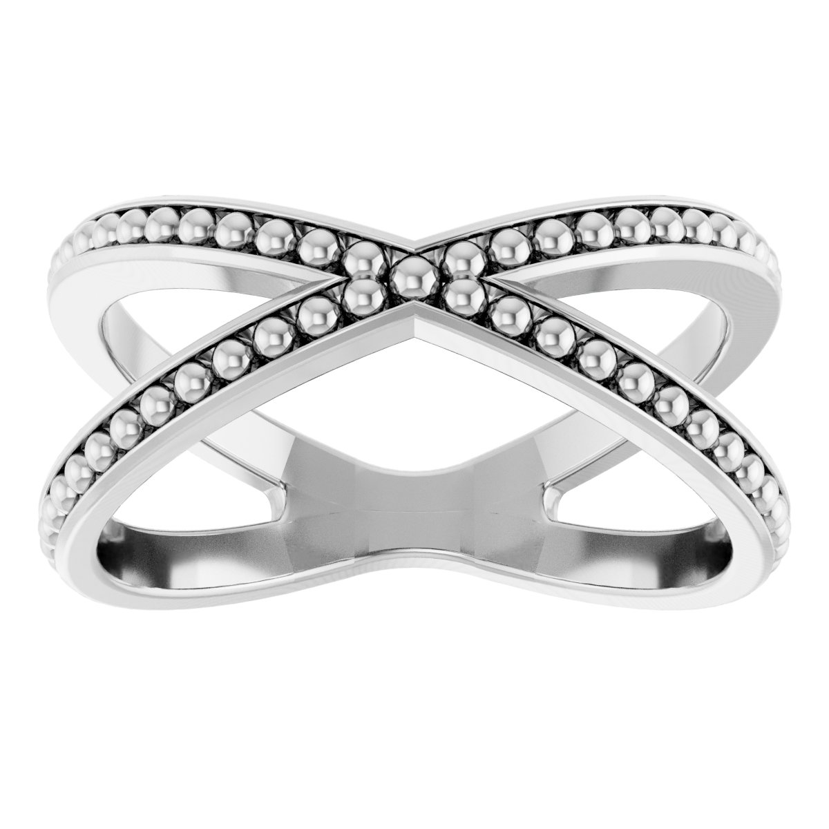 14K White Beaded Criss-Cross Ring
