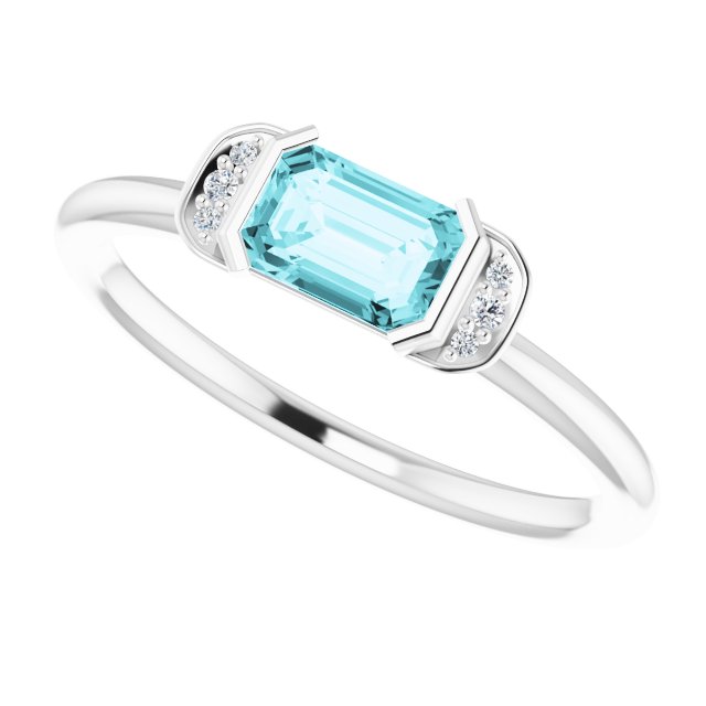 14K White Natural Blue Zircon & .02 CTW Natural Diamond Stackable Ring