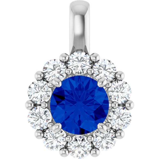 14K White Lab-Grown Blue Sapphire & 1/2 CTW Natural Diamond Pendant