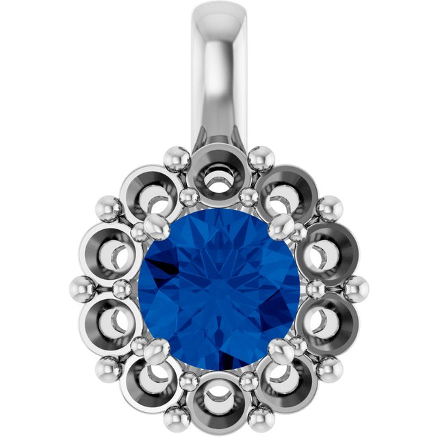 14K White Lab-Grown Blue Sapphire & 1/2 CTW Natural Diamond Pendant