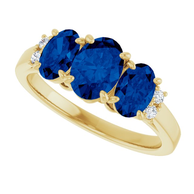 14K Yellow Lab-Grown Blue Sapphire & .05 CTW Natural Diamond Ring   