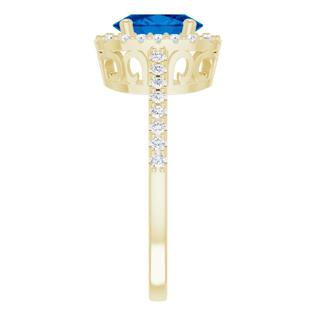 14K Yellow Lab-Grown Blue Sapphire & 1/3 CTW Natural Diamond Ring 