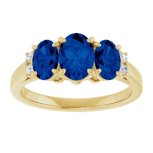 14K Yellow Lab-Grown Blue Sapphire & .05 CTW Natural Diamond Ring   
