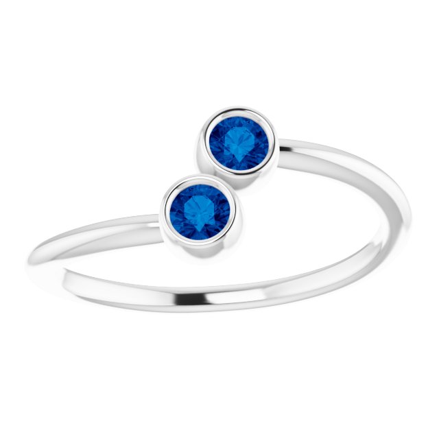 14K White Lab-Grown Blue Sapphire Two-Stone Ring