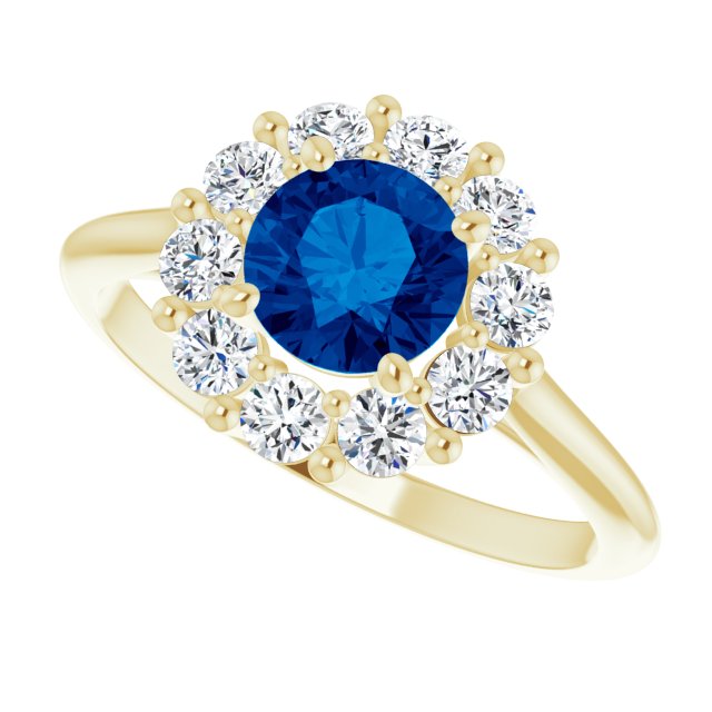 14K Yellow Lab-Grown Blue Sapphire & 1/2 CTW Natural Diamond Ring