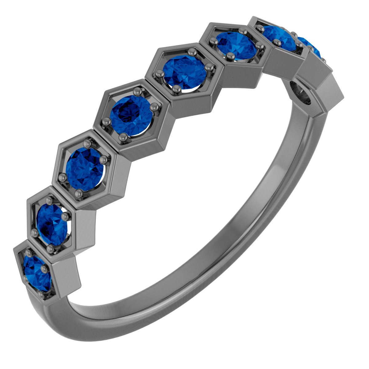 14K White Lab-Grown Blue Sapphire Stackable Ring   