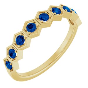 14K Yellow Chatham® Created Blue Sapphire Stackable Ring   
